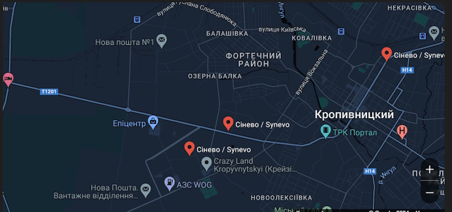 СИНЕВО карта